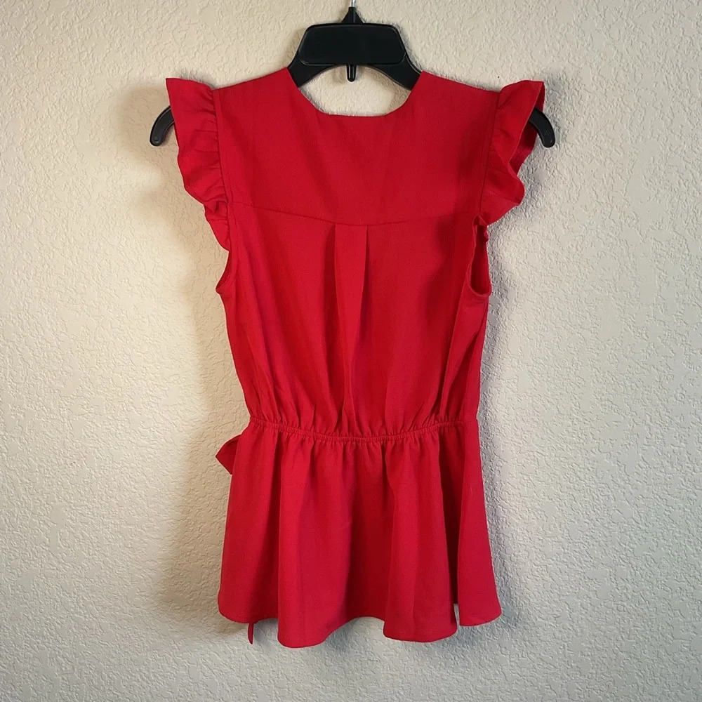 NWT Monteau Los Angelos Womens Surplice Ruffle Sleeve Top Size Small- Red - Picture 2 of 6